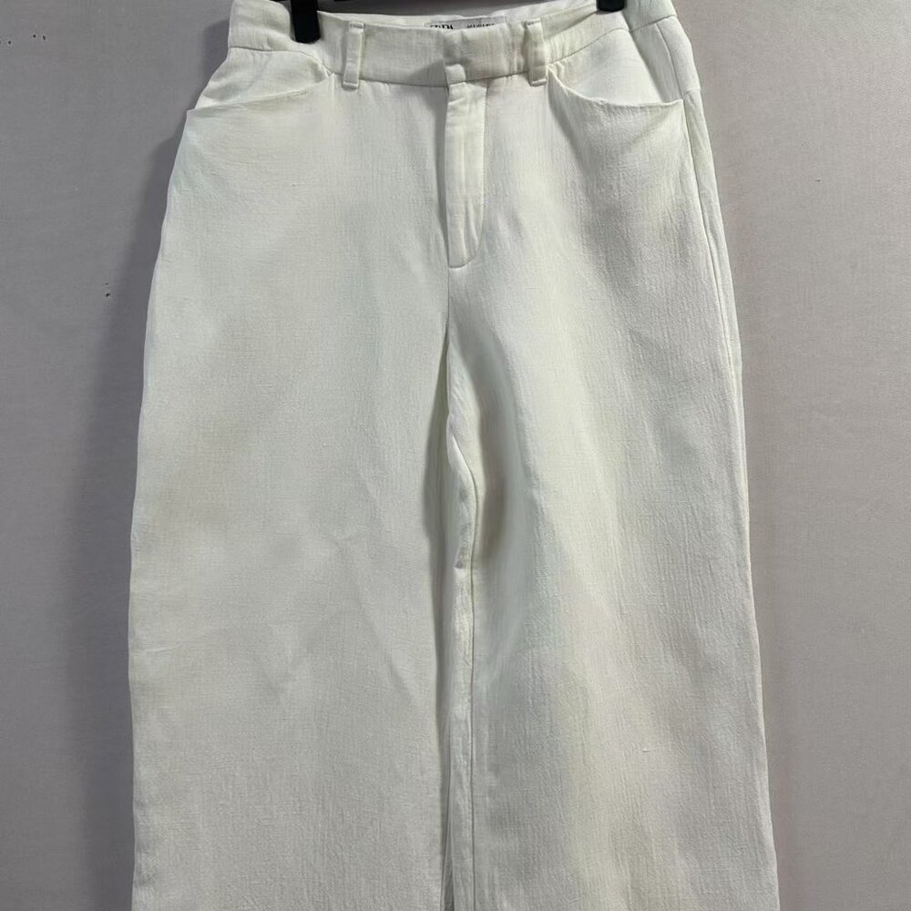 ZARA Women's White High-Waisted Straight-Leg Pants - Picture 2 of 16